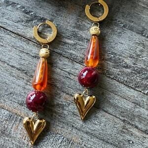 NEW Gold Heart Hoop Dangle Earrings
